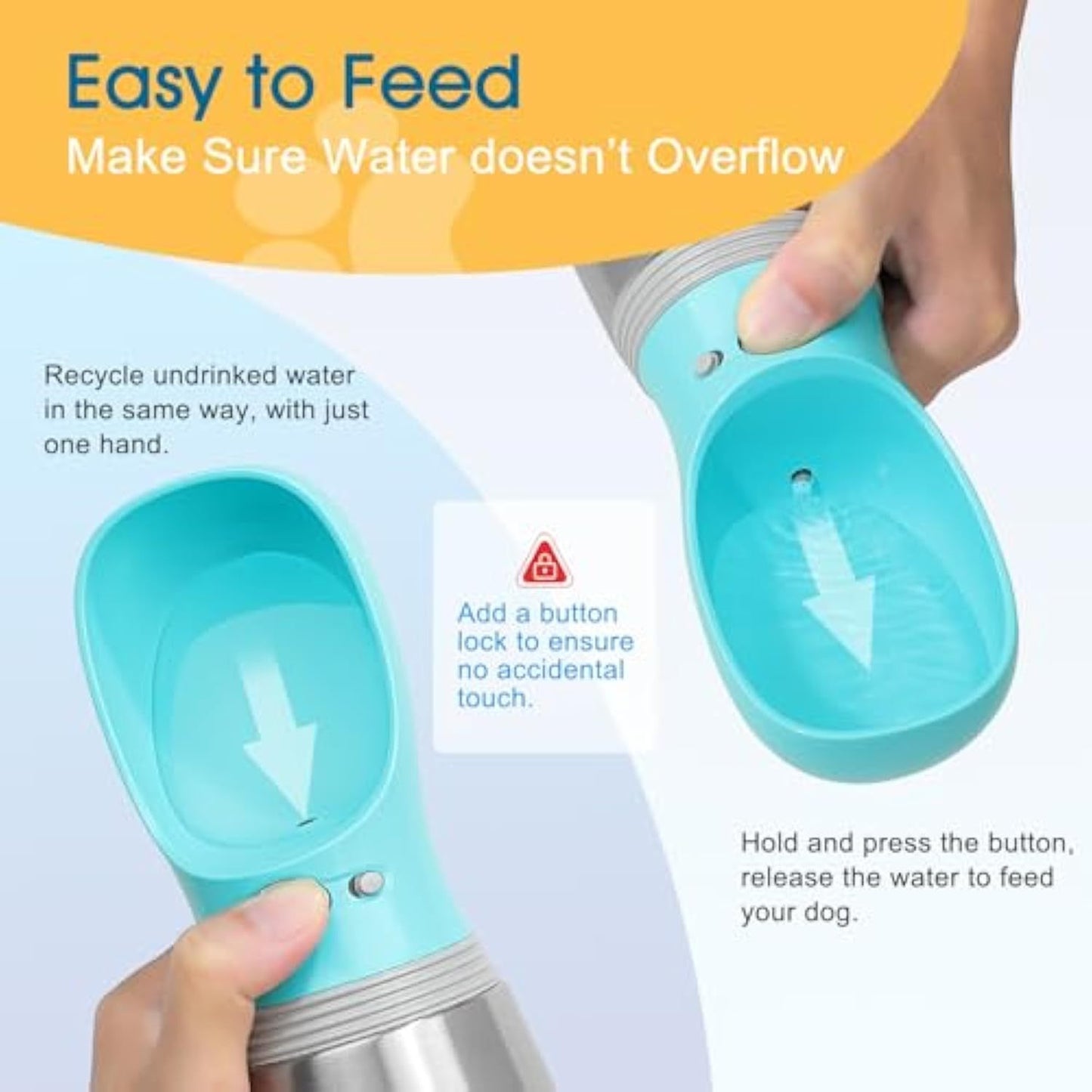 Portable Dog Water Bottle 700ml Stainless Steel Leak Proof Puppy Water Dispenser With Drinking Feeder For Pets Travel Walking Hiking And Outdoor Activities