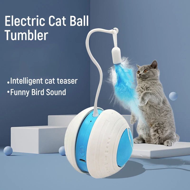 Pet Electric Toy Ball Feather Teaser Cat Stick Irregular Movement Cat Scratching Ball Tumbler