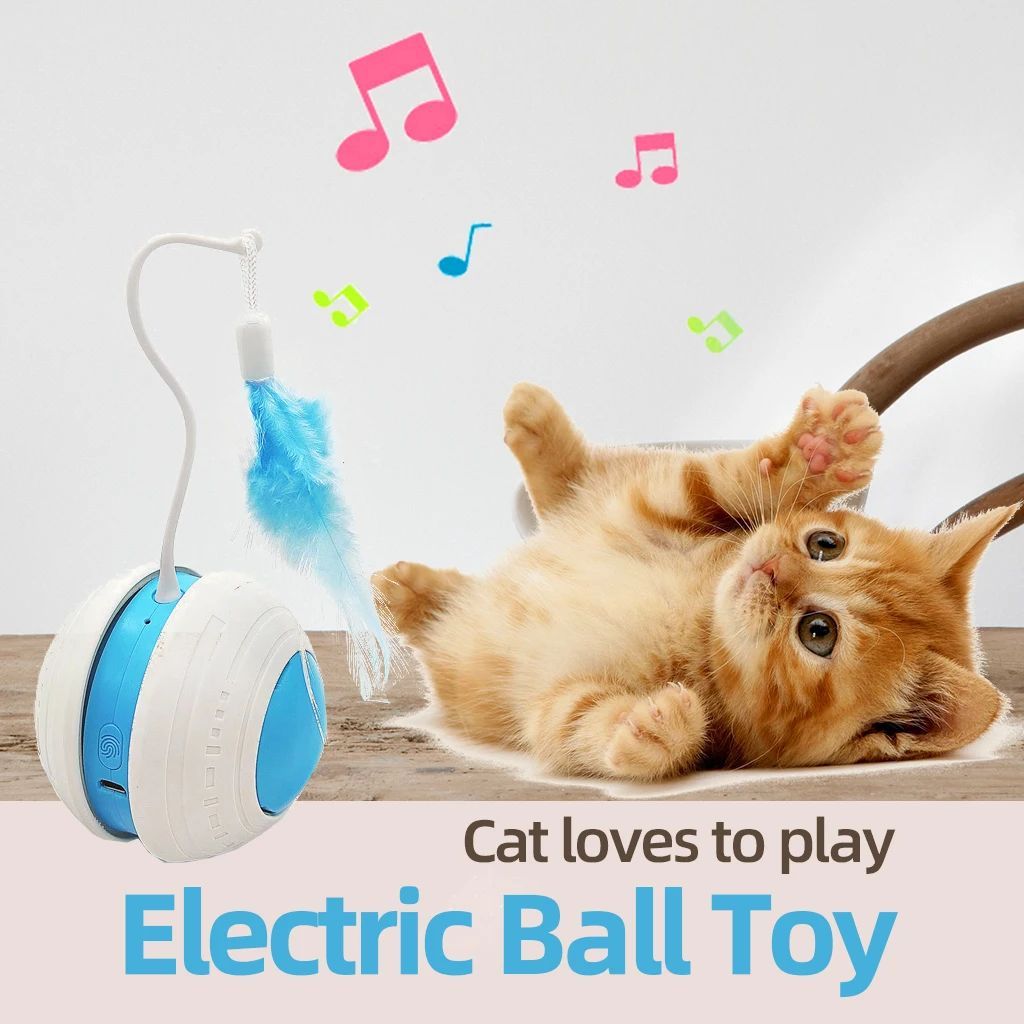 Pet Electric Toy Ball Feather Teaser Cat Stick Irregular Movement Cat Scratching Ball Tumbler