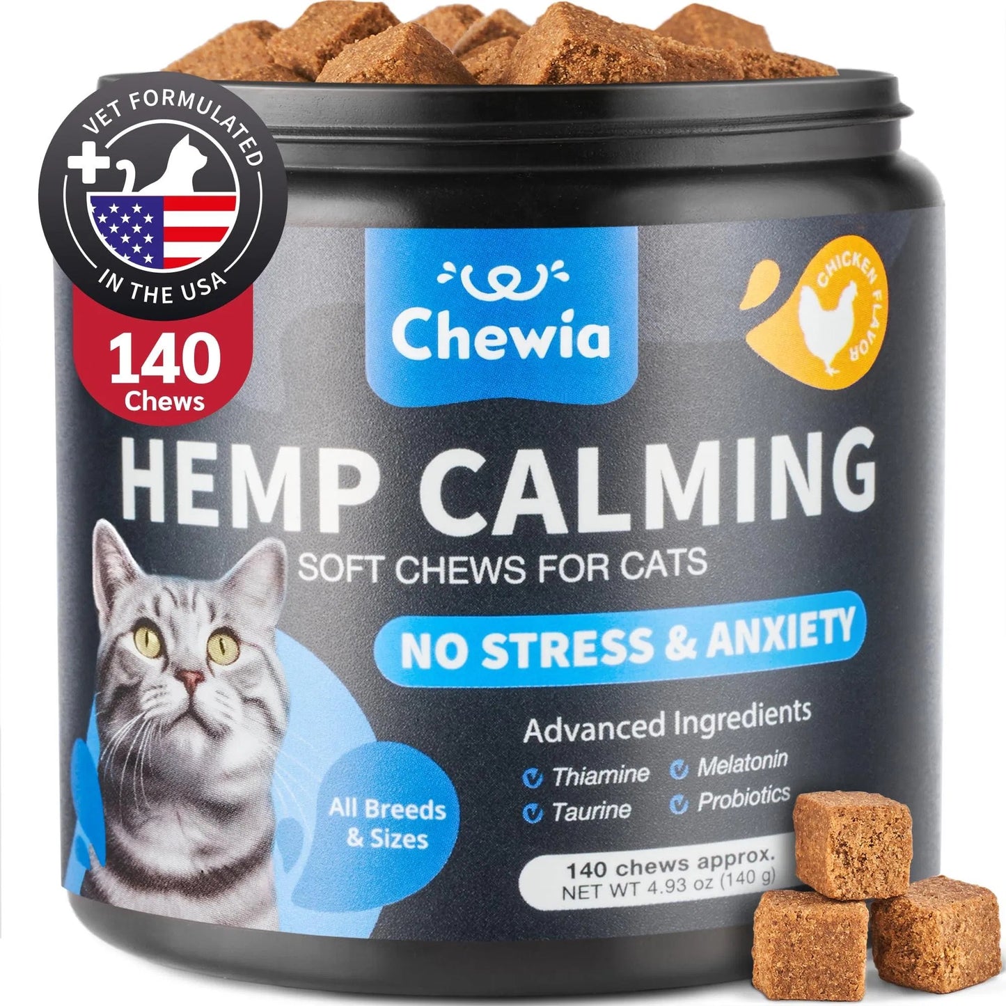 Cat Calming Treats Hemp Calming Care For Cats Cat Melatonin Soft Chews With Hemp Seed Oil And Probiotics Cat Anxiety Relief Storms Travel Grooming Separation Calming Chews For Cats