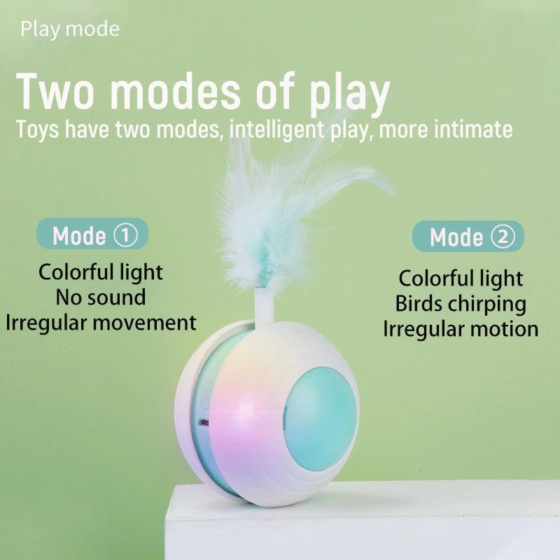 Pet Electric Toy Ball Feather Teaser Cat Stick Irregular Movement Cat Scratching Ball Tumbler