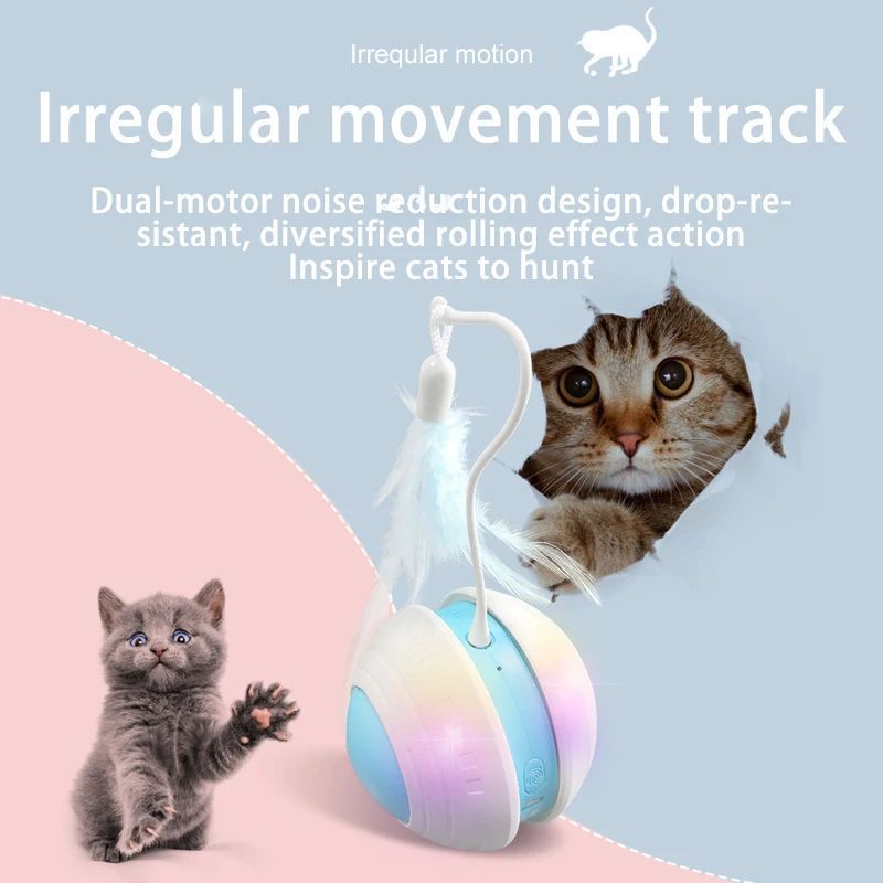 Pet Electric Toy Ball Feather Teaser Cat Stick Irregular Movement Cat Scratching Ball Tumbler