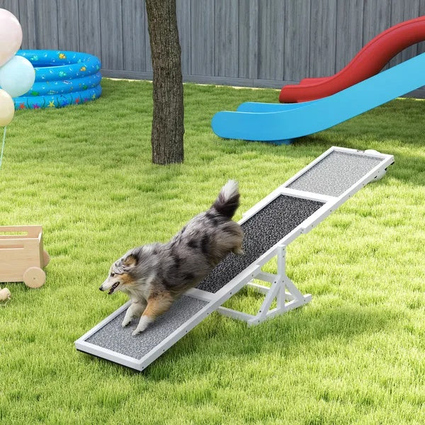 Wooden Dog Agility Seesaw For Training And Exercise, Weather Resistant, 83 L X 16 W X 14 H Inch