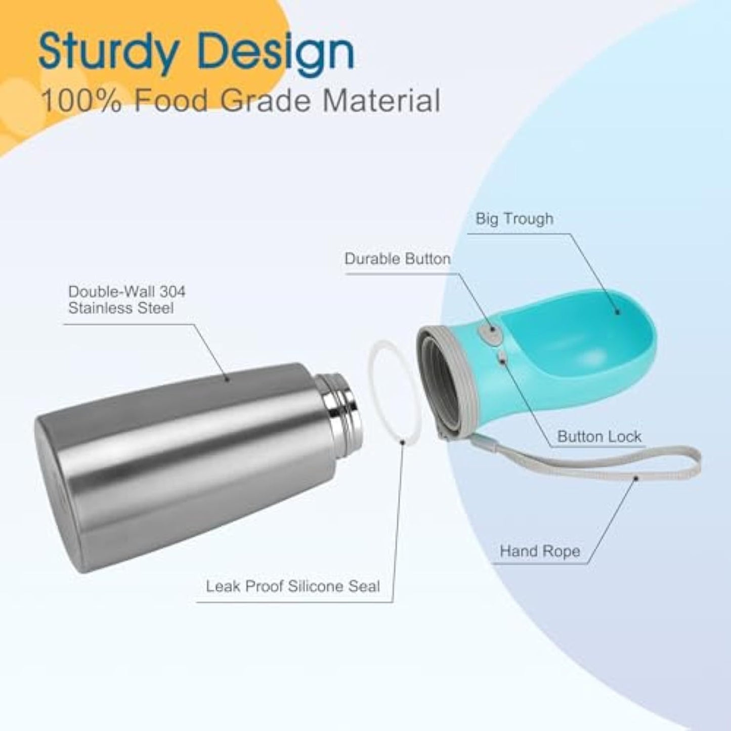 Portable Dog Water Bottle 700ml Stainless Steel Leak Proof Puppy Water Dispenser With Drinking Feeder For Pets Travel Walking Hiking And Outdoor Activities