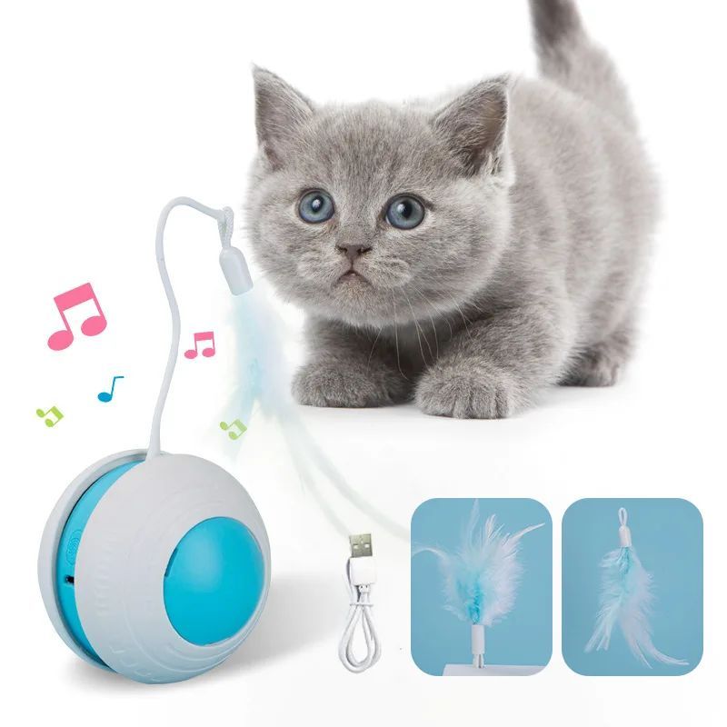 Pet Electric Toy Ball Feather Teaser Cat Stick Irregular Movement Cat Scratching Ball Tumbler