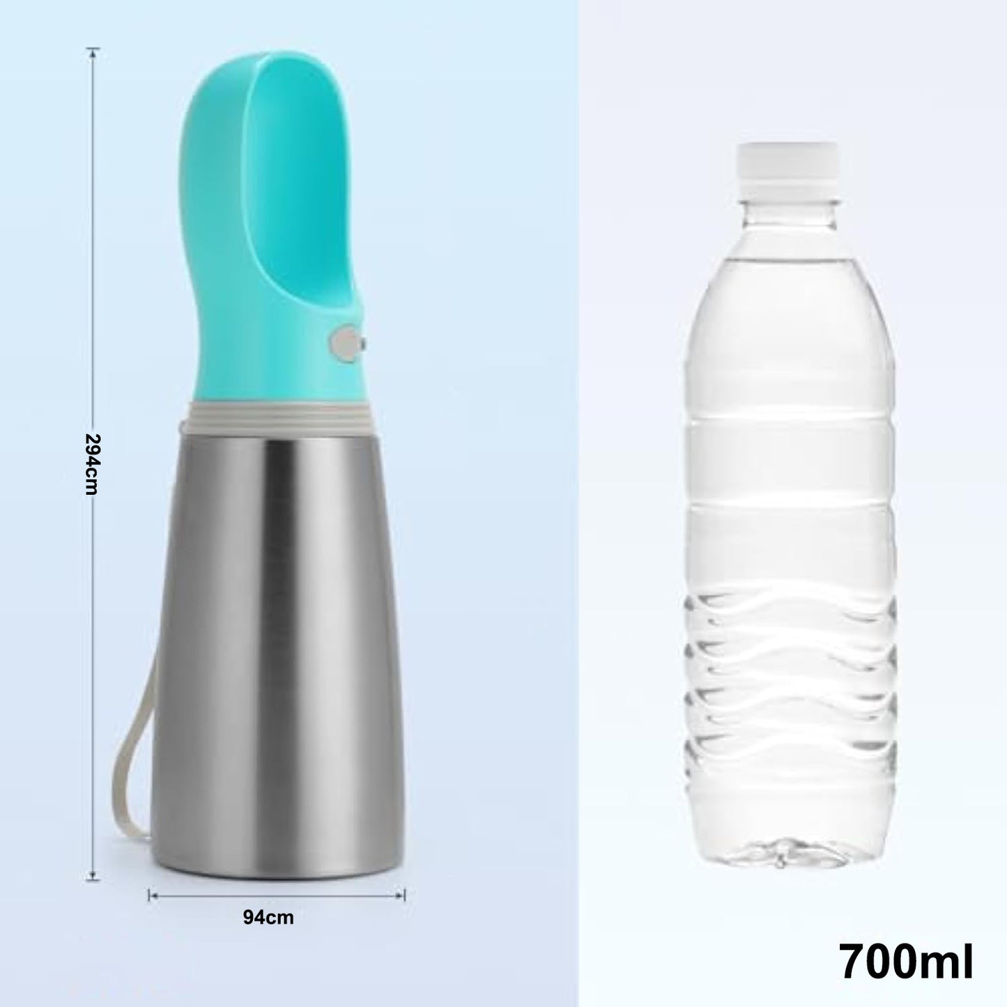 Portable Dog Water Bottle 700ml Stainless Steel Leak Proof Puppy Water Dispenser With Drinking Feeder For Pets Travel Walking Hiking And Outdoor Activities